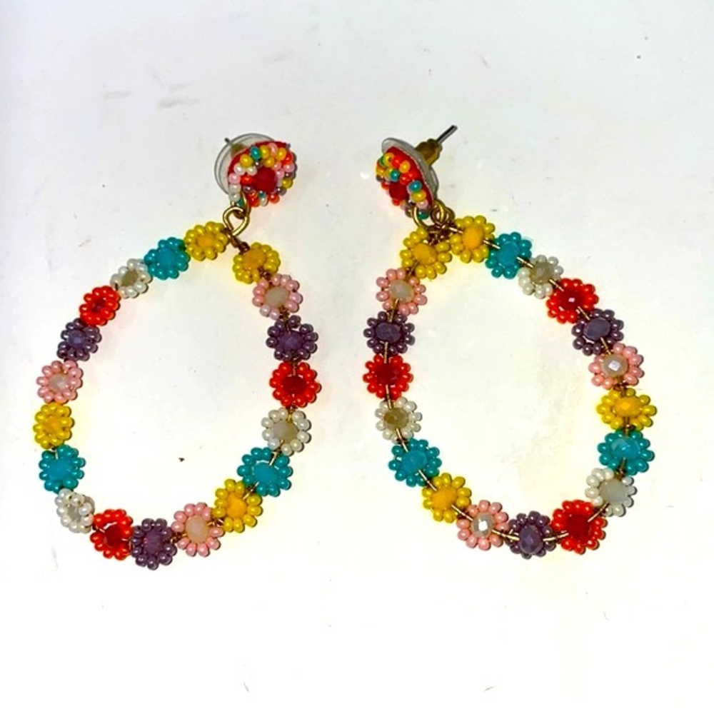 Boho Beaded Flower Teardrop‎ Earrings
